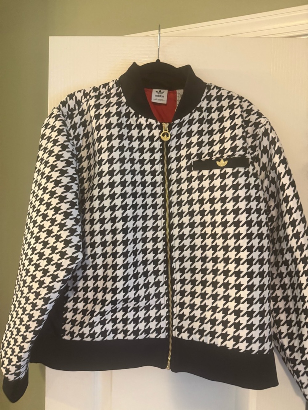 Adidas Originals Black & White Houndstooth Bomber Jacket - Picture 2 of 10